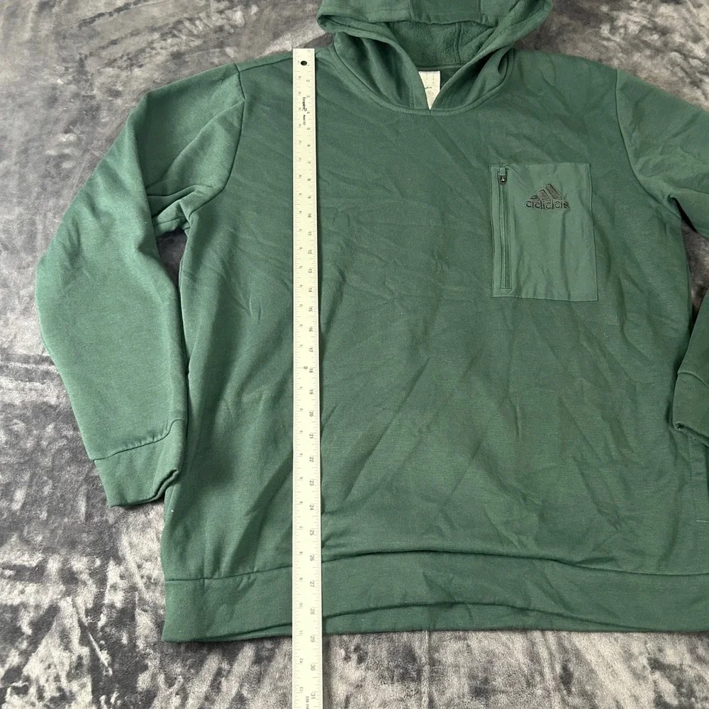 Adidas Hoodie Mens XL Green Zippered Chest Pocket Fleece Pullover Sweatshirt